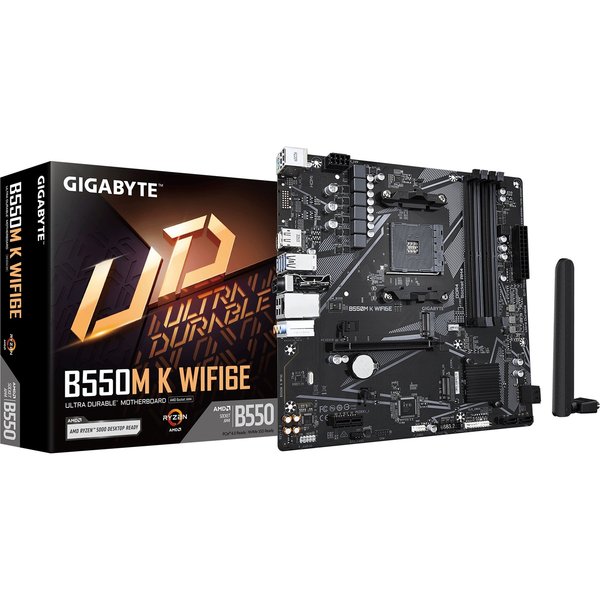 GIGABYTE B550M K WIFI6E Motherboard - AMD Ryzen 5000 CPUs up to 4733MHz DDR4 1xPCIe 4.0 + 1xPCIe 3.0 M.2 WIFI 6E 1GbE LAN USB 3.2 Gen 1