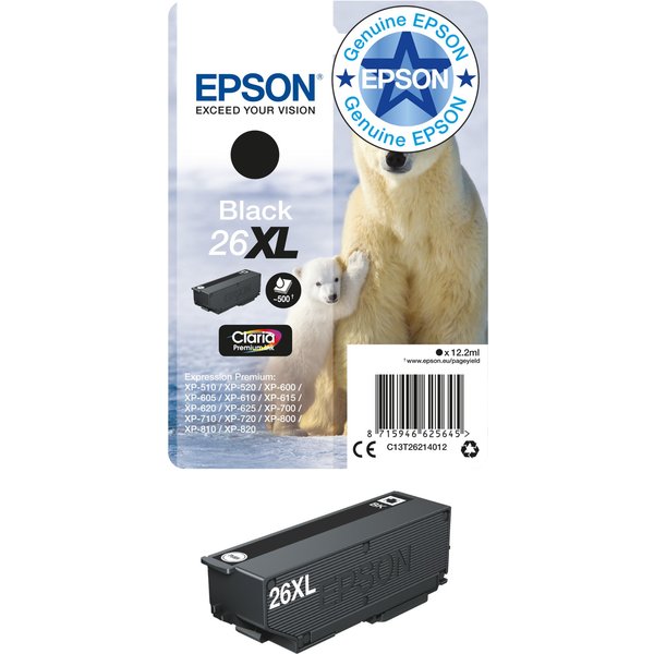 Epson C13T26214012/26XL Ink cartridge black high-capacity XL. 500 page
