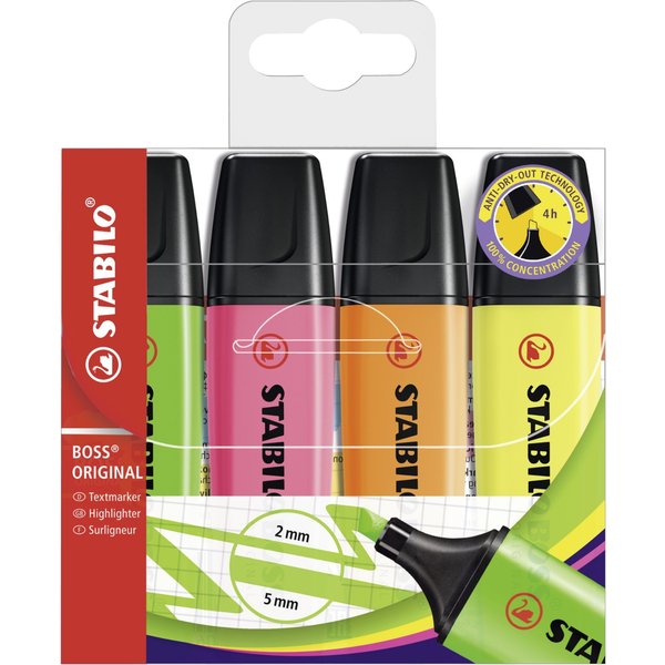 STABILO BOSS ORIGINAL marker 4 pc(s) Chisel tip Multi