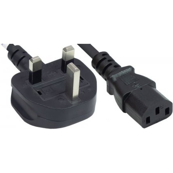 Manhattan Mains Power Cord/Cable UK 3-pin plug to C13 Female (kettle lead) 1.8m 10A Black Lifetime Warranty