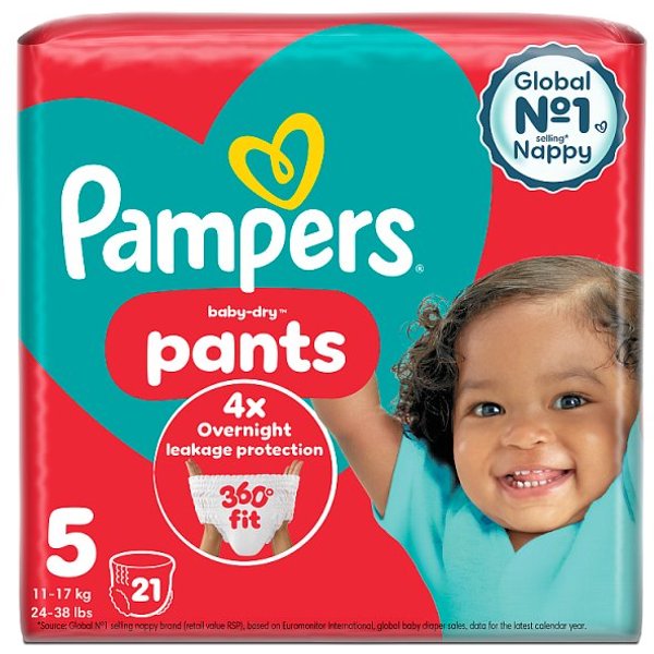 Pampers Baby-Dry Nappy Pants Size 5 Nappies Carry Pack x21