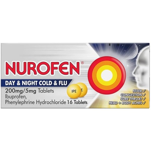 Nurofen Day/Night Cold & Flu Pain Relief Ibuprofen Tabs 16s