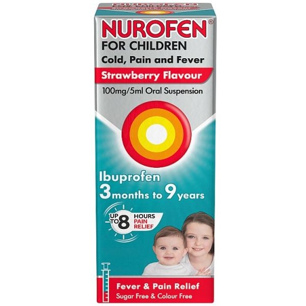 Nurofen For Children Kids Cold, Pain Fever Strawberry 100ml