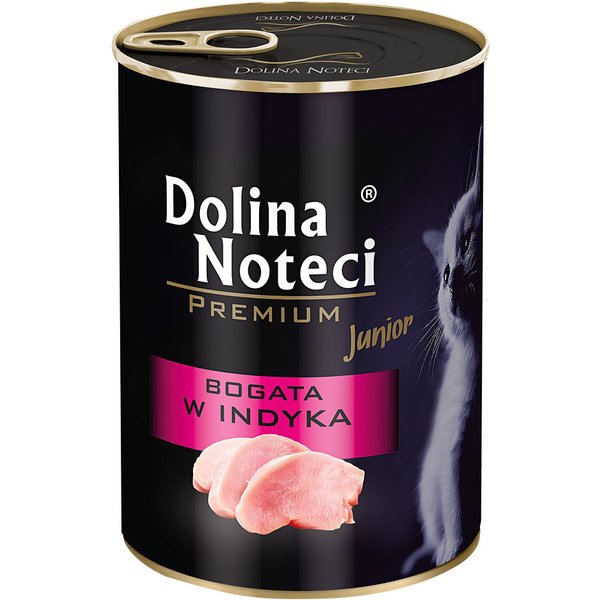 24 x 400 g Dolina Noteci Premium Junior Rijk aan kalkoen Nat Kattenvoer