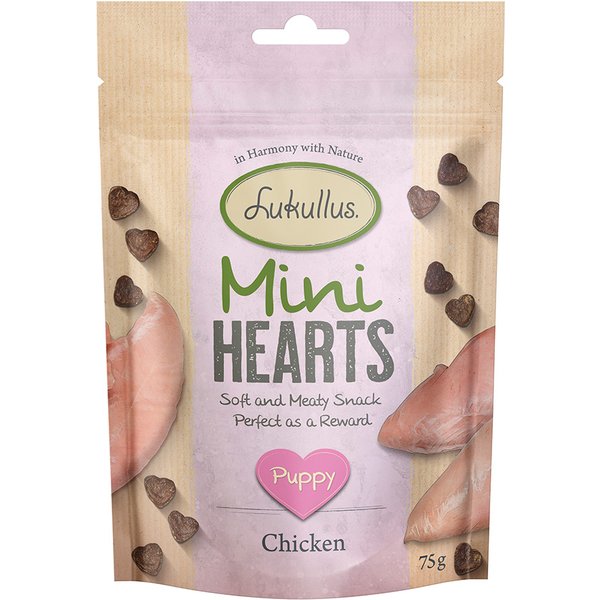Lukullus Puppy "Mini Hearts" Snacks Frango (sem cereais) - Pack económico: 3 x 75 g