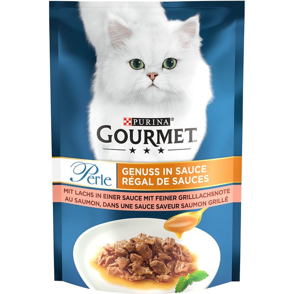 52x85g Gourmet Perle Régal de sauces saumon dans une sauce saveur saumon grillé - Pâtée pour chat