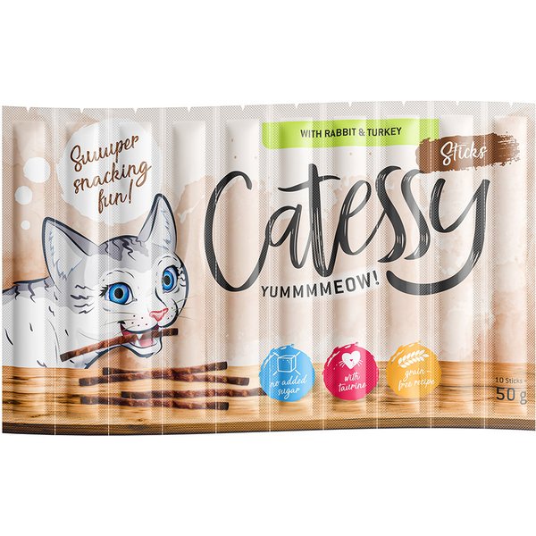 Catessy Sticks snacks para gatos - Pack económico: 50 x 5 g - Coelho e peru