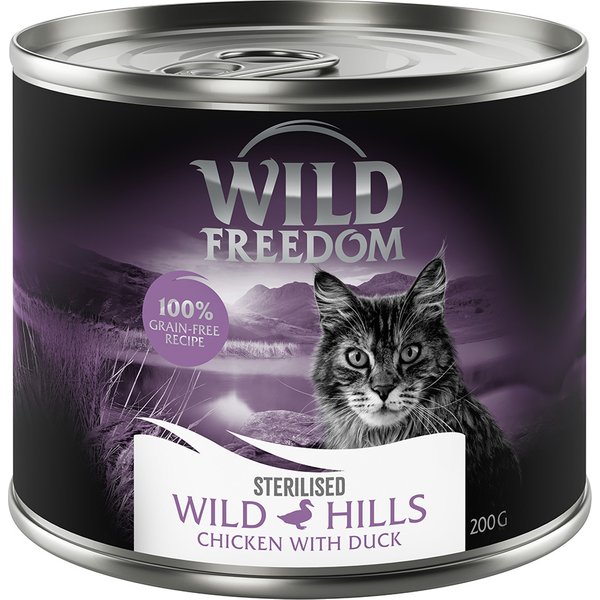 Wild Freedom Adult Sterilised 6 x 200 g - sem cereais - Wild Hills Sterilised - pato e frango