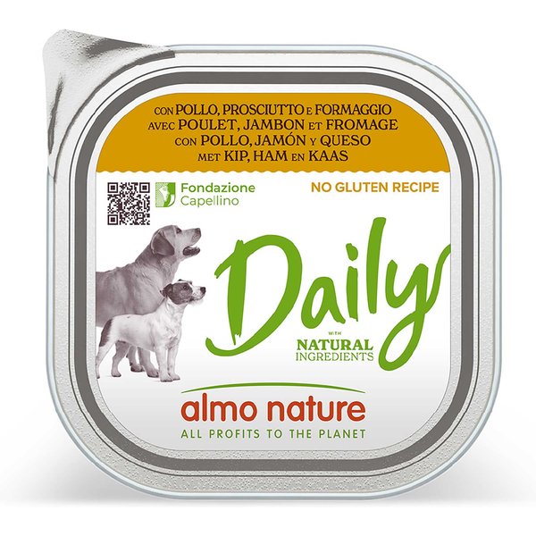 9x300g Almo Nature Daily met kip, ham en kaas hondenvoer nat