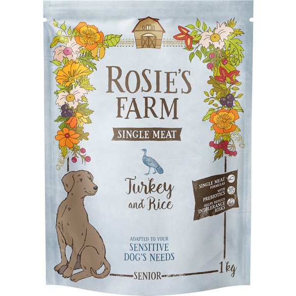1kg Rosie's Farm Single Meat Senior Kalkoen met Rijst droogvoer voor honden