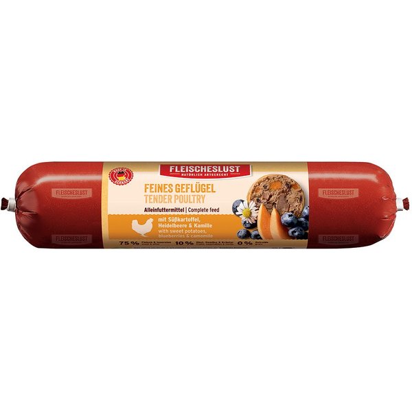 Voordeelverpakking Fleischeslust Classic 12 x 800 g - Fijne gevogelte met zoete aardappel, bosbes en kamille