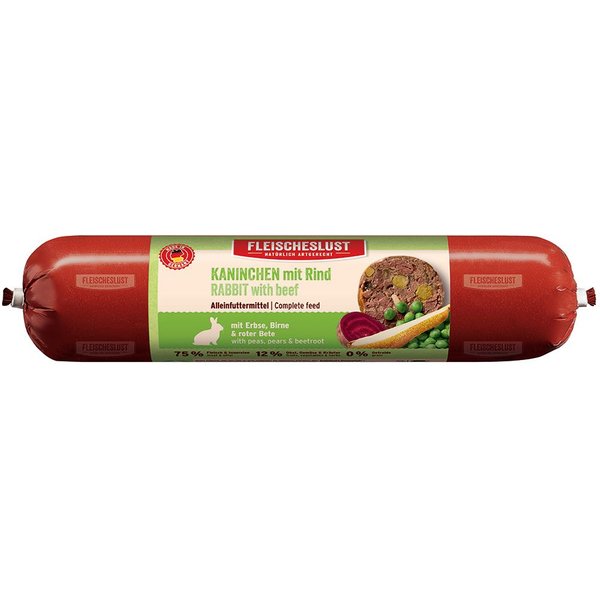 Voordeelverpakking Fleischeslust Classic 12 x 800 g - Konijn met rundvlees, erwten, peer en biet