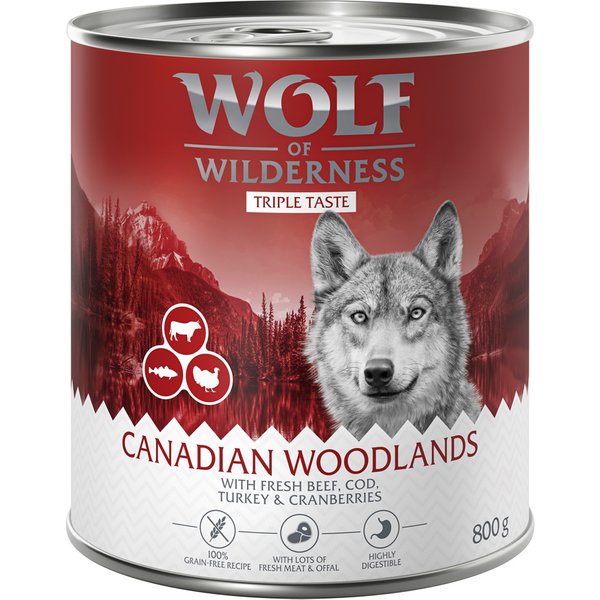 Wolf of Wilderness 12 x 800 g - Pack económico - Canada, com vaca, bacalhau e peru