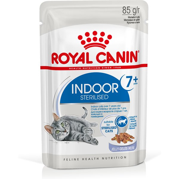 48x85g Indoor Sterilised 7+ en gelée Royal Canin - Sachet pour chat