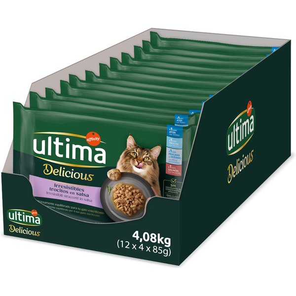 Ultima 48 x 85 g comida húmida para gatos em promoção: 38 + 10 grátis! - Sterilized - Seleção de peixe