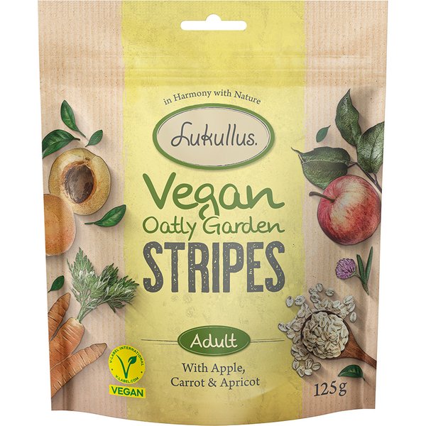 Lukullus Vegan Stripes com maçã, cenoura e alperce - Pack económico: 3 x 125 g