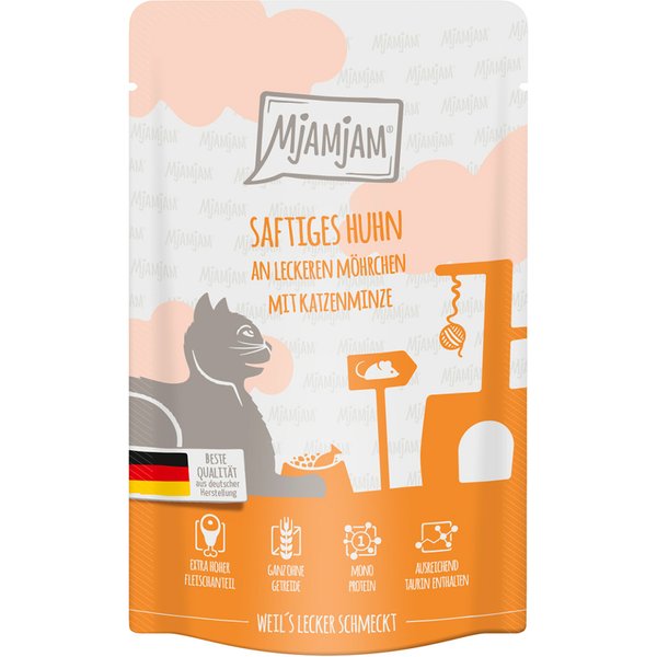 12x125g MjAMjAM Quetschie Sappige Kip op Lekkere Wortels Kattenvoer Nat