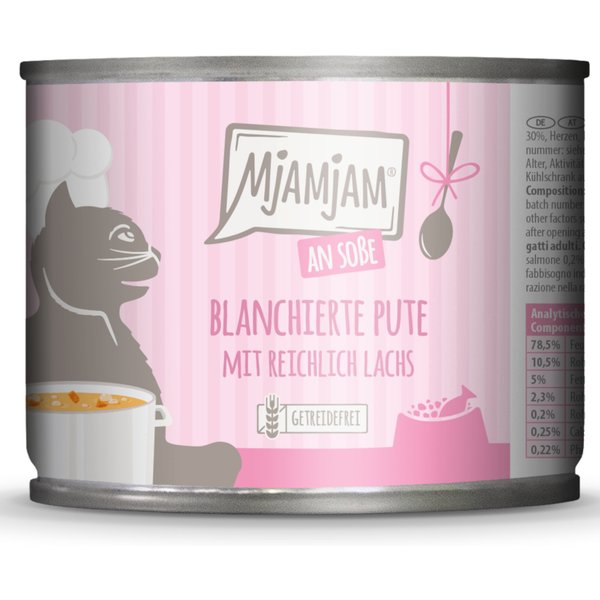 6x185g MjAMjAM op jus geblancheerde kalkoen met veel zalm kattenvoer nat
