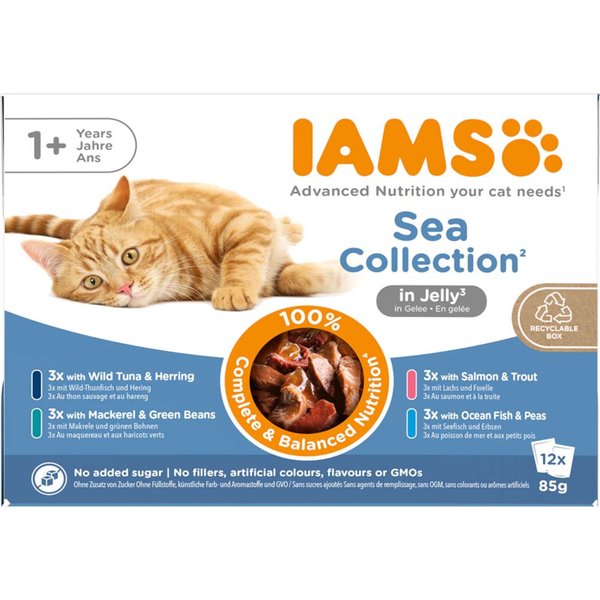 12x85g Sea Mix in Gelei IAMS Delights Kattenvoer