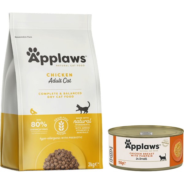 2kg Adult Kip + 6x156g Kip & Pompoen Applaws Droog- en Natvoer Kattenvoer