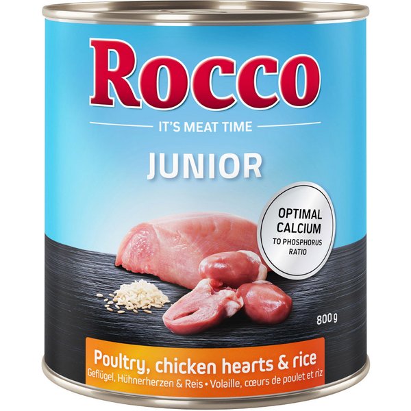6x800g Junior Kippenhart & Rijst + Calcium Rocco Hondenvoer