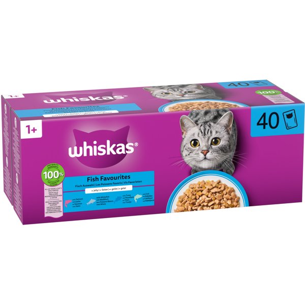 40x85g Whiskas 1+ Adult vershoudzakjes vis in gelei (4 varianten) nat kattenvoer