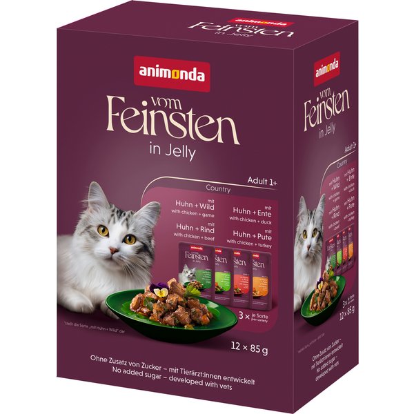 animonda vom Feinsten Adult Raffinesse in Gelei 12 x 85 g - Mixpakket met variëteiten van het land (4 soorten)