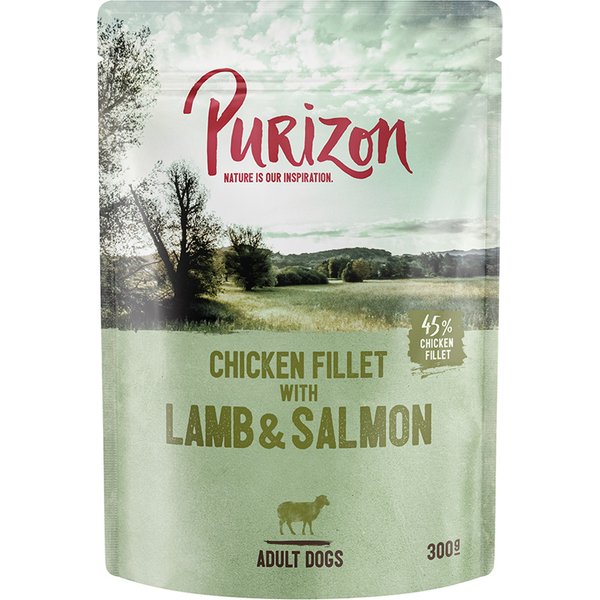 Purizon Adult 6 x 300 g sem cereais em saquetas para cães - Frango com cordeiro e salmão, batata e pera