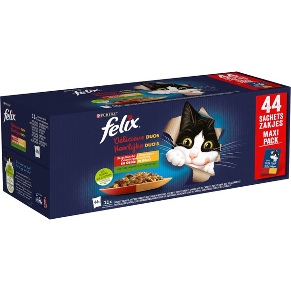Felix «Doppelt lecker - So gut wie es aussieht» 88 x 85 g - Pack Ahorro - Variedad de sabores de la tierra (4 variedades)