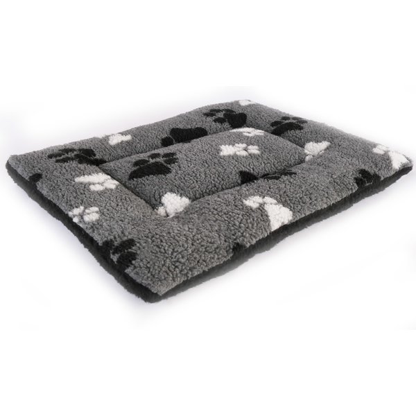 Vetbed® fleece kussen voor transportboxen grijs met pootjes 76x53x5cm hond