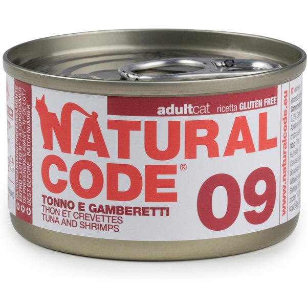 24x85g tonijn en garnalen Natural Code Cooking Water Can natvoer voor katten