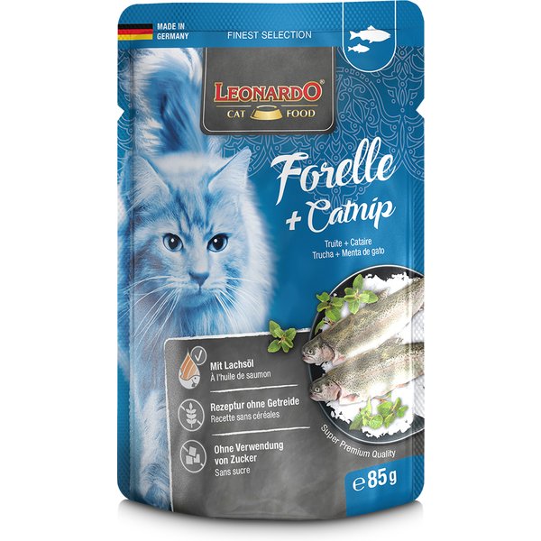 16x85g Finest Selection Zakjes Forel & kattenkruid Leonardo Kattenvoer
