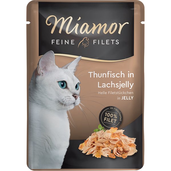24x100g Fijne Filets Tonijn in Zalm Gelei Miamor Kattenvoer