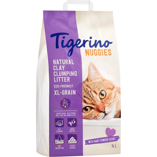 Tigerino Nuggies XL-Grain areia aglomerante com aroma a talco - 14 l (aprox. 14 kg)