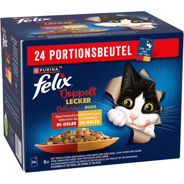 24x85g Vlees Selectie in Gelei Felix Dubbel Zo Lekker Kattenvoer