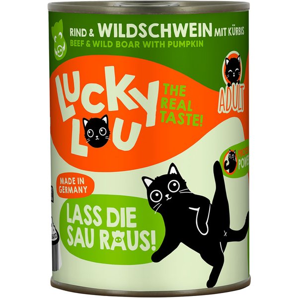 6x 400g Lucky Lou Lifestage Adult Beef & Boar Wet Cat Food