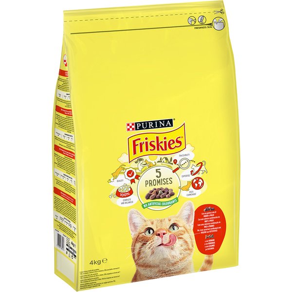 PURINA Friskies Adult con vacuno, pollo y verduras - 2 x 4 kg - Pack Ahorro