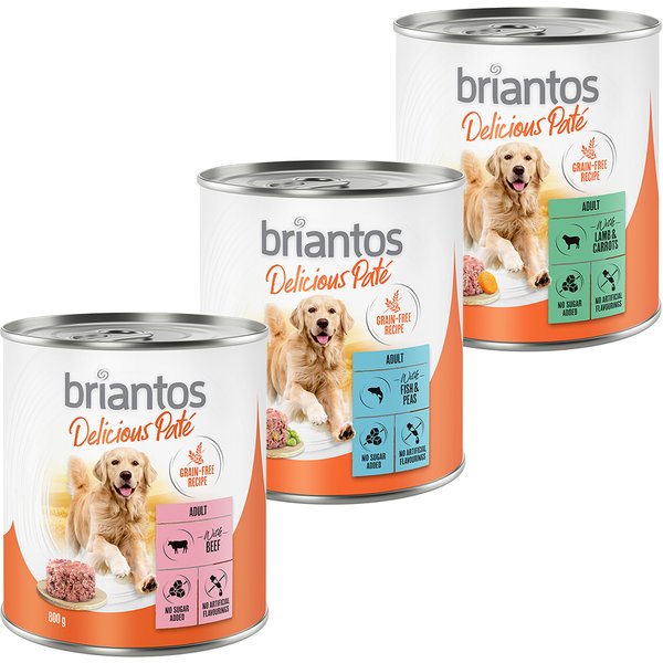 Briantos Delicious Paté 6 x 800 g - Pack mixto: pescado, cordero y vacuno