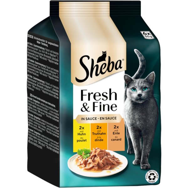 Sheba Fresh & Fine en bolsitas 72 x 50 g - Megapack Ahorro - Pollo, pavo y pato en salsa