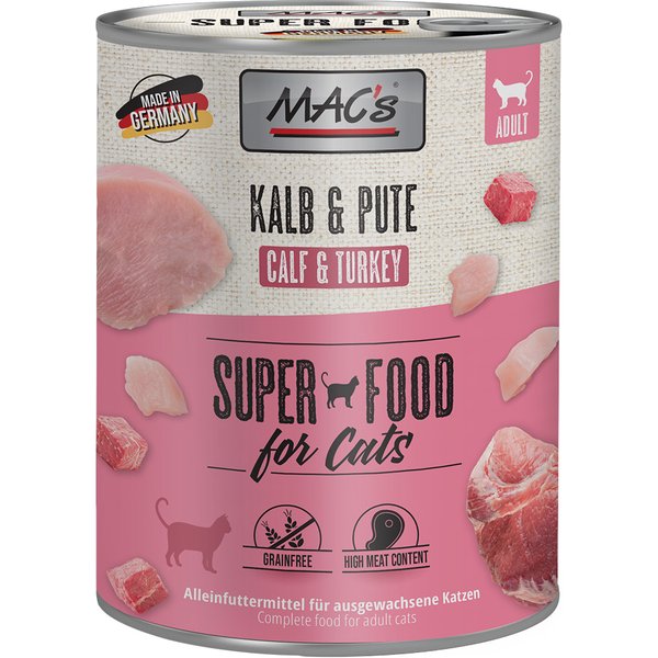 MAC's Cat 6 x 800 g em latas para gatos - Vitela e peru