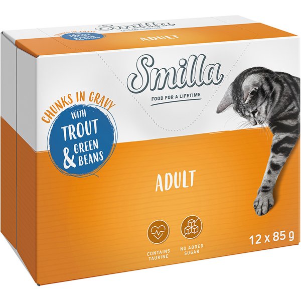 Smilla Pedaços com legumes para gatos adultos - Truta e feijão verde (12 x 85 g)