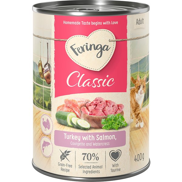 24x400g Feringa Classic Meat Menu Zalm & Kalkoen Kattenvoer