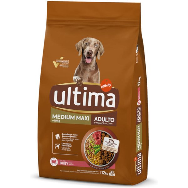 6 kg + 1 kg /6 kg +1.5 kg / 10 kg + 2 kg of 15 kg + 3 kg gratis Ultima droogvoer voor honden - Medium / Maxi Adult Rund 12 kg