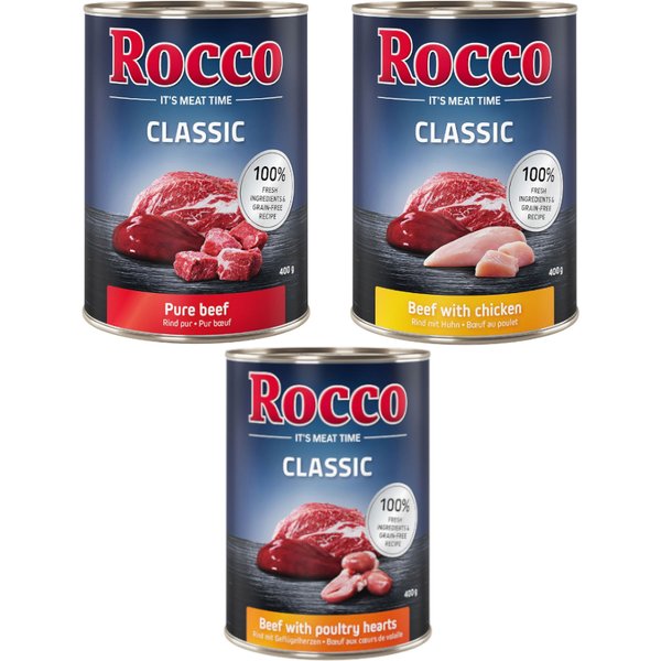 6x400g Classic Mix Puur Rund, Rund/Gevogeltehart, Rund/Kip Rocco Hondenvoer nat