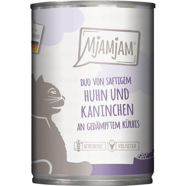 24x400g MjAMjAM Duo Sappige Kip & Konijn op Gestoomde Pompoen Natte Kattenvoer