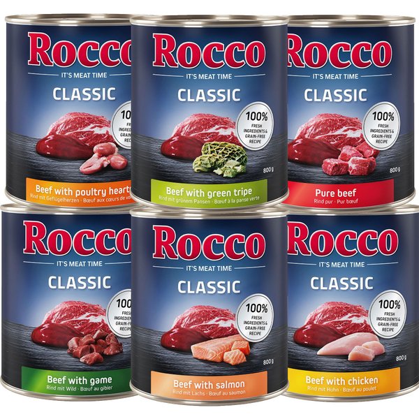 6x800g Gemengd probeerpakket 6 verschillende soorten Rocco Hondenvoer