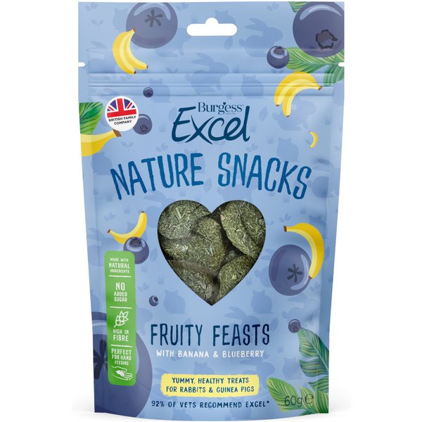 Burgess Excel Nature Snacks Fruity Feasts - Pack económico: 3 x 60 g