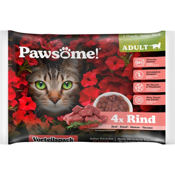 8x85g Pawsome Adult Cat met rund natvoer voor katten
