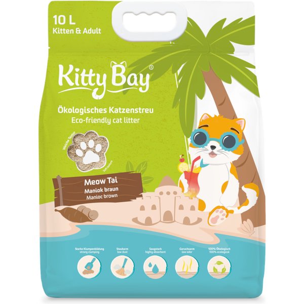 Arena KittyBay Meow Tai Yuca Marrón ecológica para gatos - 10 litros (6 kg)