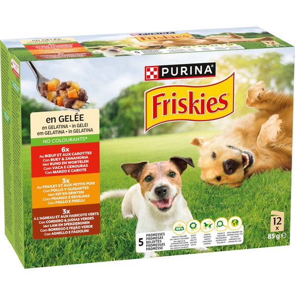 12x85 Friskies Adult in gelei met rundvlees, kip Lam nat hondenvoer